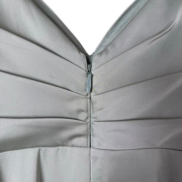 Azazie Calissa Mist A-Line V-Neck Pleated Stretch Satin Dress Bridesmaid Gown A0 - Picture 12 of 13